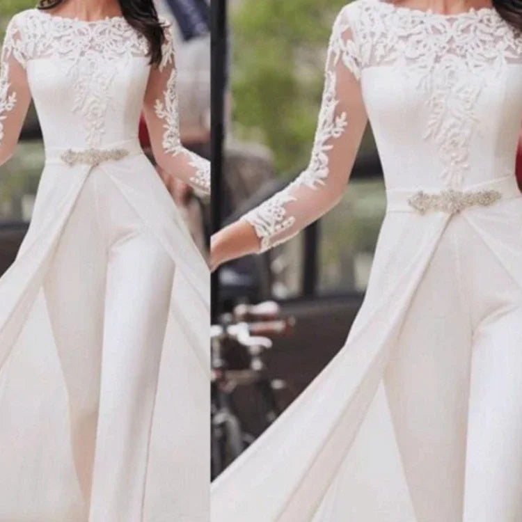 Women Jumpsuits Long Sleeve Spring Autumn Lace Rompers High Waist Cloak Pencil Pants White Slim Elegant Overalls for Women 2025
