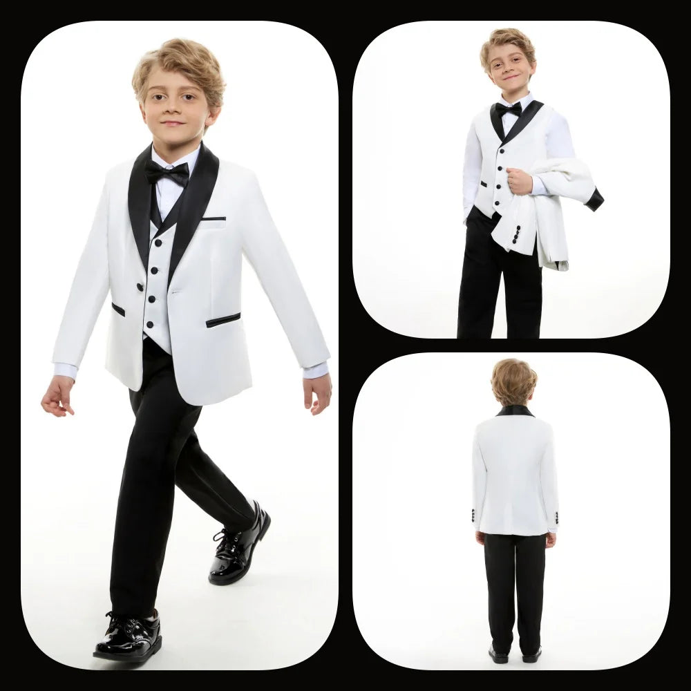 Special Occasion Wedding Communion Suit Sleek Jacket Graceful Vest Tailored Pants Elegant Bow Tie Sophisticated Children Wear