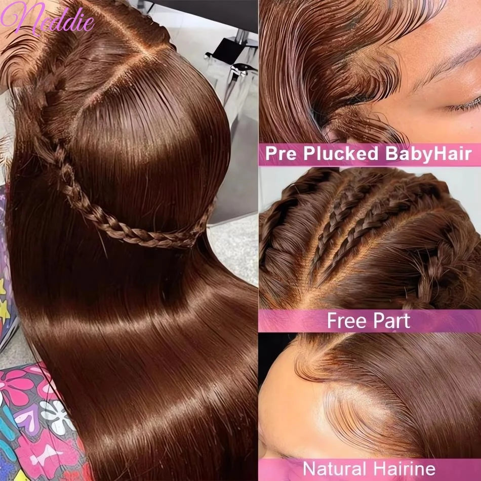 13X6 Chocolate Brown Lace Front Wigs 13X4 Bone Straight Human Hair 30 32 Inch Lace Frontal Colored Wig 100% Brazilian For Women