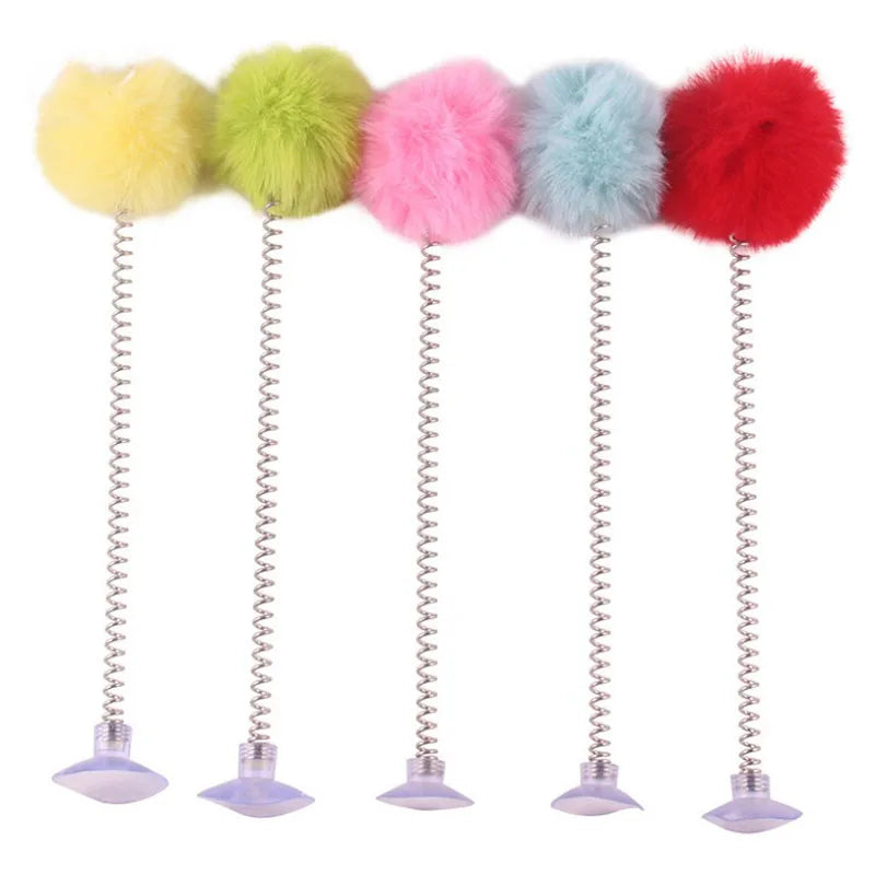 New Pet Dog Cat Toy Pet Supplies Feather Bottom Sucker Pet Cat Toy Cat Spring Stick Cat Interactive Toys Toy With Mini Bell