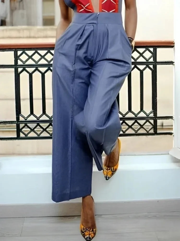 Missuoo Women's Sexy Jumpsuit 2025 Summer Fashion Deep V-neck Sleeveless Wide Leg Coveralls Contrast Color One-piece Suit