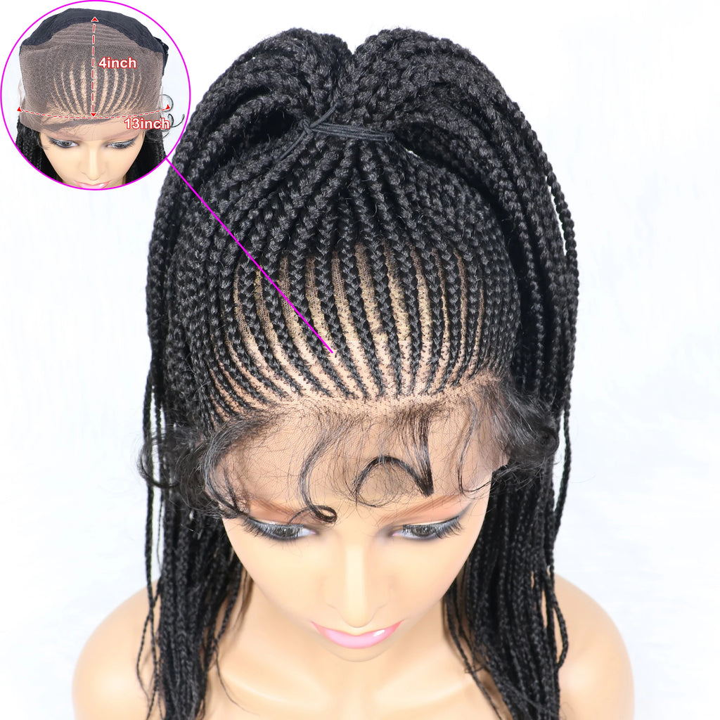 Braided Wigs Ponytail Synthetic Lace Front Wigs for Black Women Updo Style Super Lightweight Cornrow Braids Daily Wear Wigs