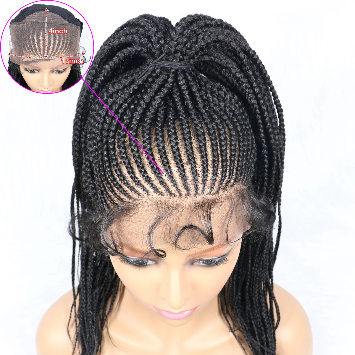 Braided Wigs Ponytail Synthetic Lace Front Wigs for Black Women Updo Style Super Lightweight Cornrow Braids Daily Wear Wigs