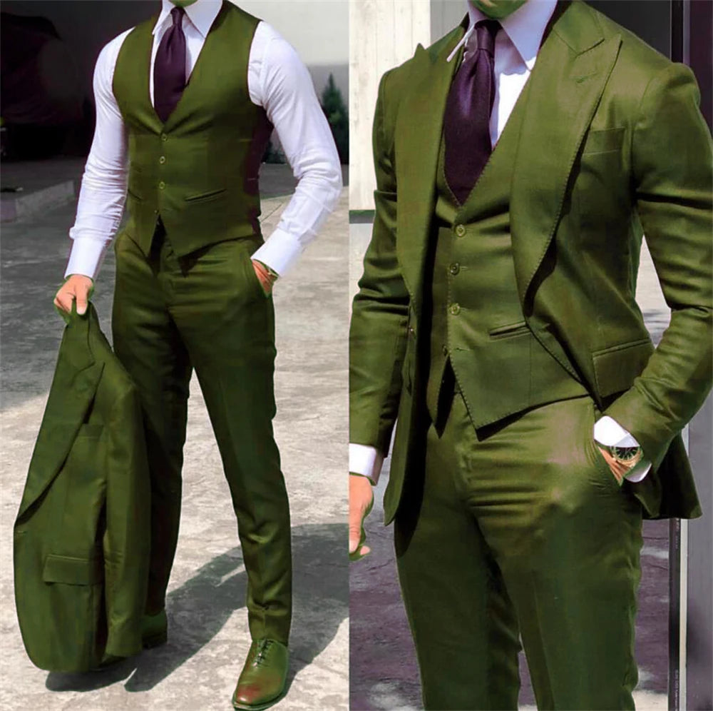 Elegant Wedding Tuxedos Suits 3 Pieces Slim Fit Bridegroom For Men Groomsmen Suit Male Cheap Formal Business (Jacket+Vest+Pants)