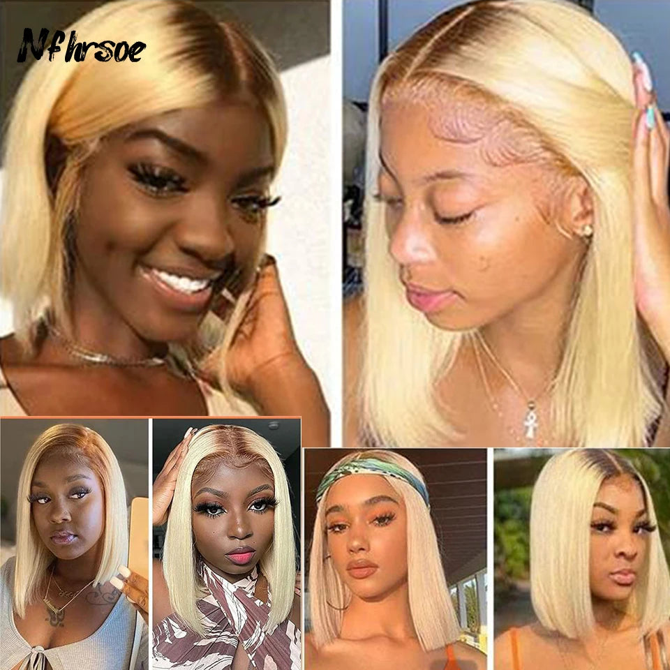 Lace Front Human Hair Wigs For Women Lace Front wigs Hightlight 13X4 Honey Blonde Brown Colored 613 Ombre Short Bob Wig