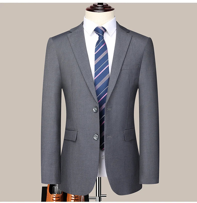 Suit  (Blazer+ Trousers) Men's Casual Formal Business Gentleman Solid Color Hosting Four Seasons Slimming Wedding Fashion Suit