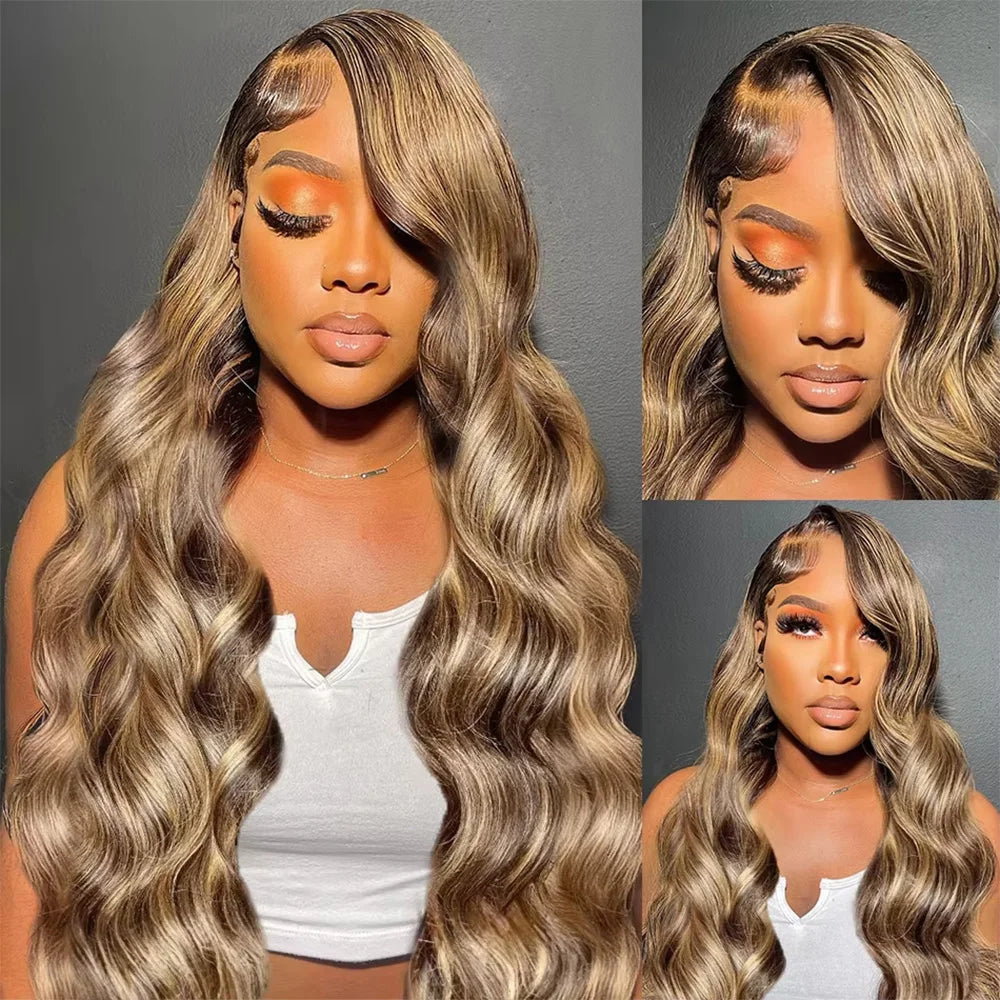 P4/27 Colored  Body Wave Lace Wigs 200% Density Brazilian Human Hair Wigs 13X4 13X6 HD Transparent Lace Wigs For Women
