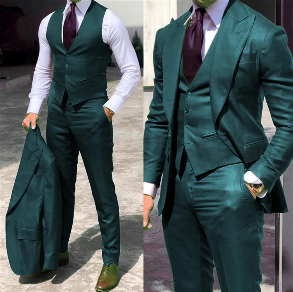Elegant Wedding Tuxedos Suits 3 Pieces Slim Fit Bridegroom For Men Groomsmen Suit Male Cheap Formal Business (Jacket+Vest+Pants)