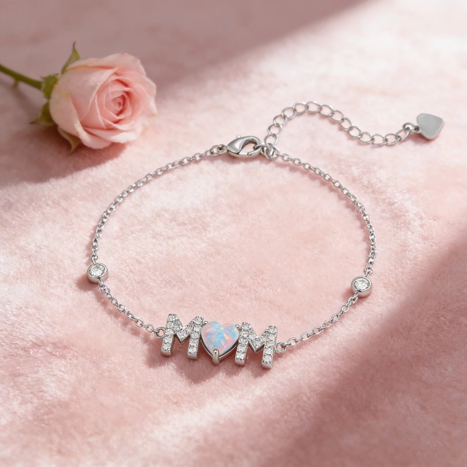 Gifts for Mother from Child,Family Love Jewelry,White Opal & Cubic Zircon,Sentimental MOM Bracelet Perfect for Mother's Day Gift