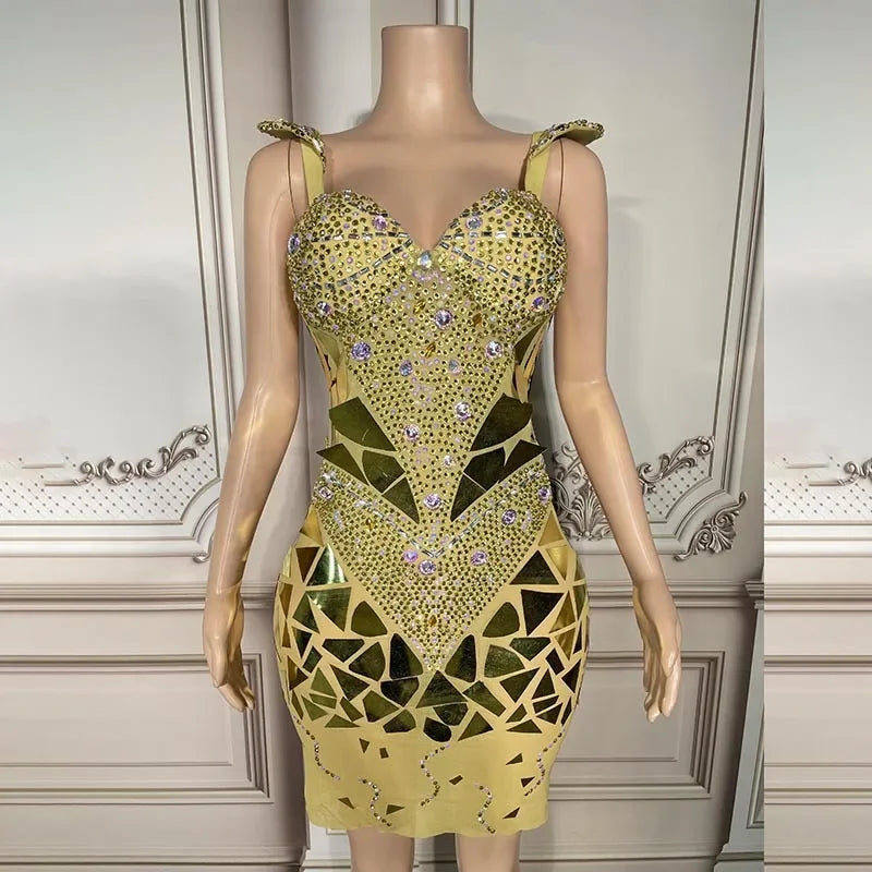 Dresses For Women 2026 Glamorous Diamond Mesh Dress for Birthday Party & Stage Performance with Glam Hollow Lens Evening Outfit