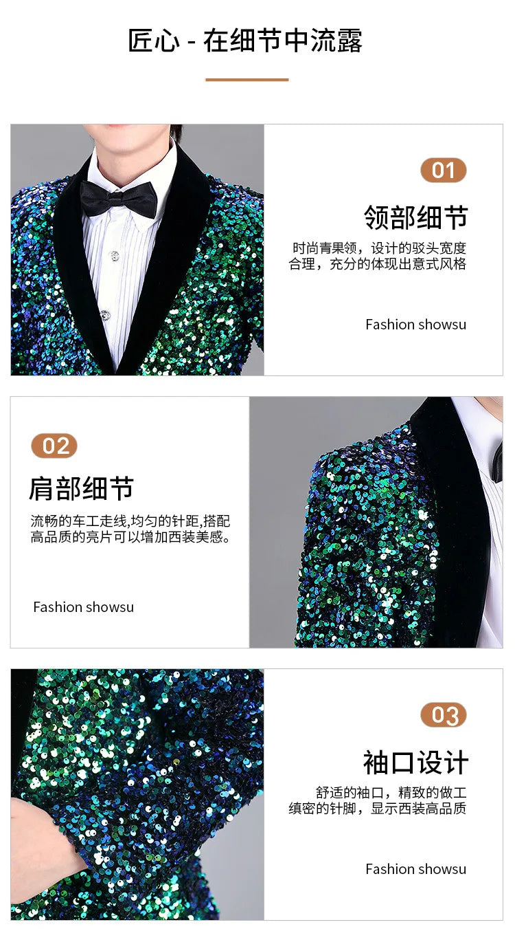 Men Prom Suit Child Solid Discoloration Sequins Gown Boy Catwalk Piano Performance Little Host Suit Perform Suits
