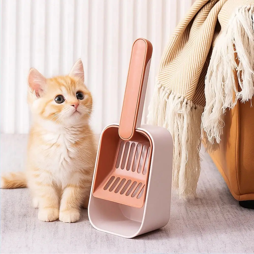 Large Capacity Cat Litter Scoop Plastic Fine Sifting Pet Poop Shovel with Storage Box Pets Litter Shovel Cat Litter Box Cleaning