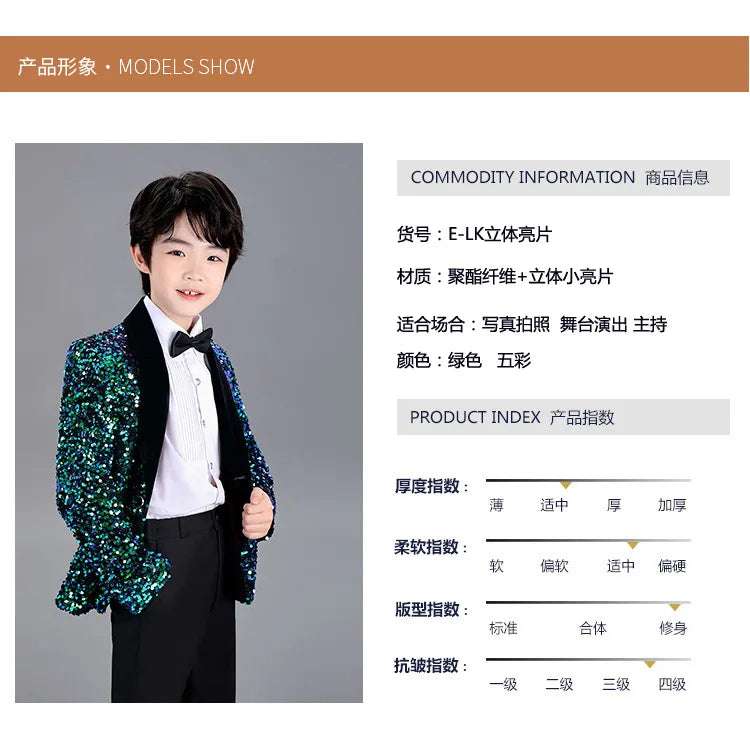 Men Prom Suit Child Solid Discoloration Sequins Gown Boy Catwalk Piano Performance Little Host Suit Perform Suits