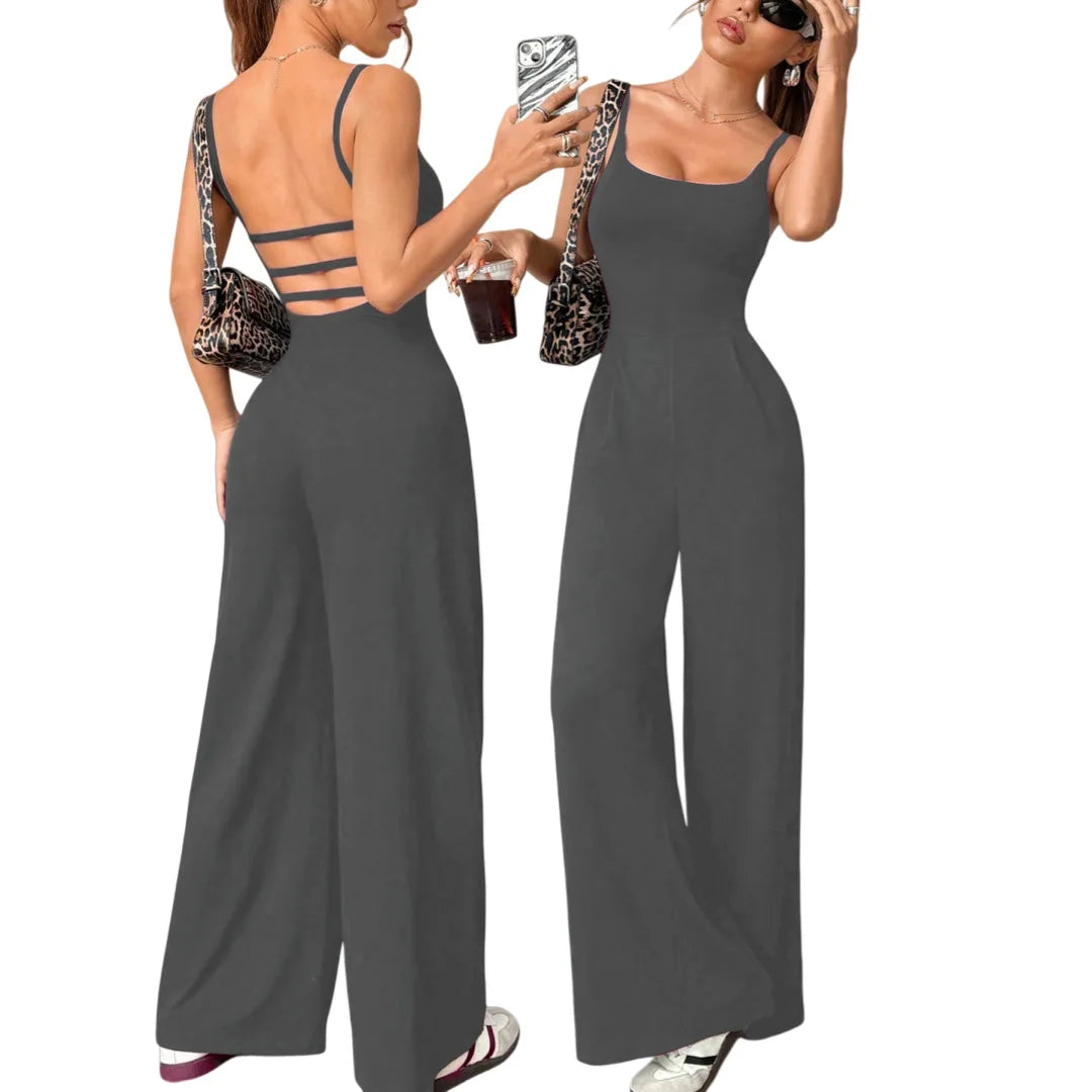 Casual Jumpsuit Jumpsuits For Woman Sling Women's Clothing Solid Color Backless Sleeveless Loose Wide Legs Trouser Simple Style