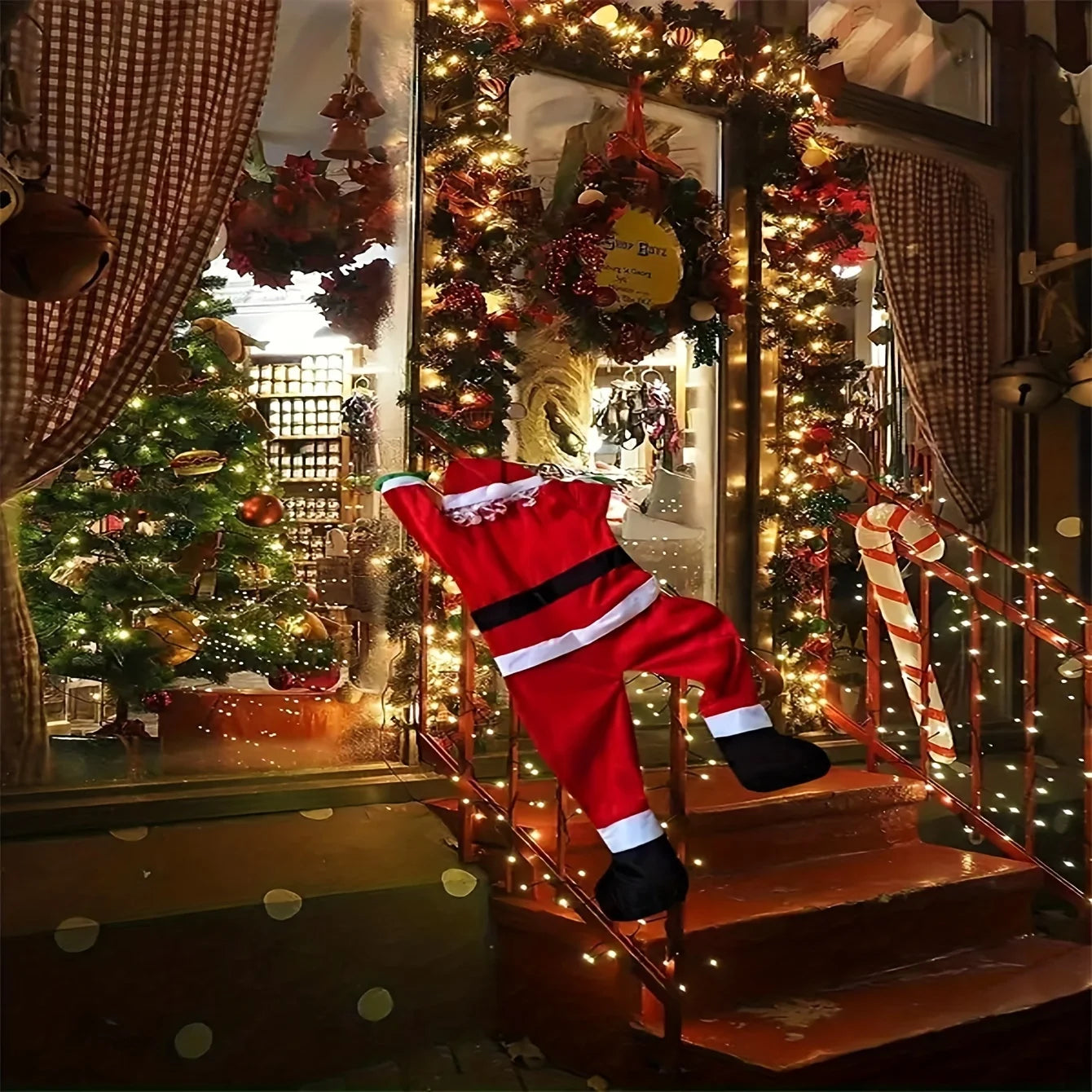 Christmas Climbing Santa Claus Hanging Decoration Outdoor Ornament for Wall Window Yard Home Holiday Party DIY Decor