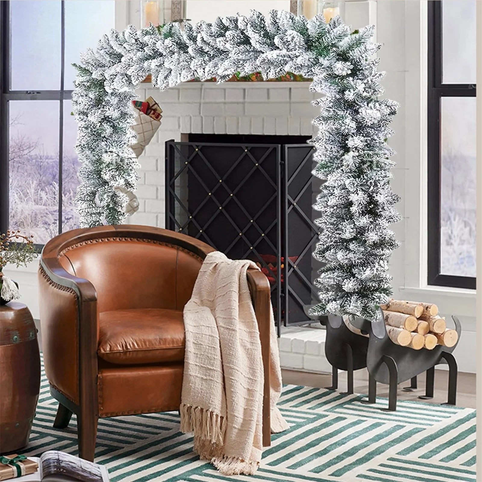 1.5/1.8/2.7M Christmas Flower Vine Snow Flocked Christmas Garland Artificial Christmas Vine Decor for Front Door Window 2025