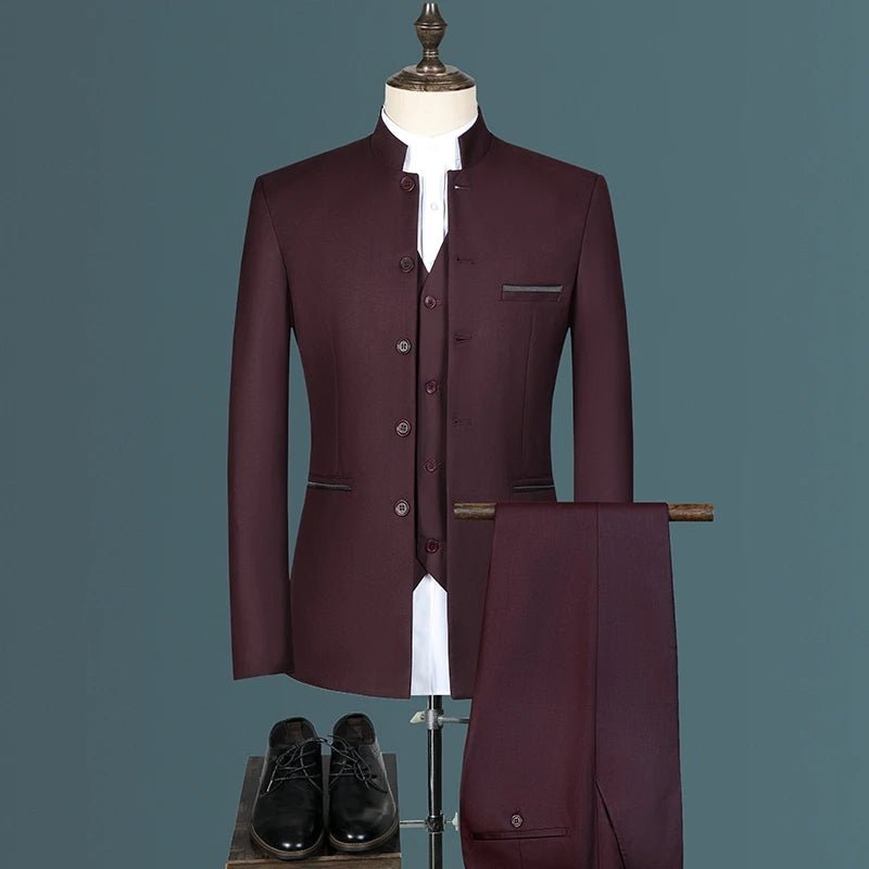 Men's suit for young and middle-aged business, casual, fashionable and stylish, stand-up collar single, Korean version of Zhongs
