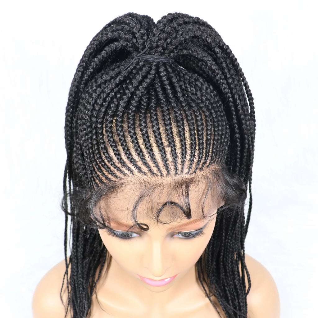 Braided Wigs Ponytail Synthetic Lace Front Wigs for Black Women Updo Style Super Lightweight Cornrow Braids Daily Wear Wigs