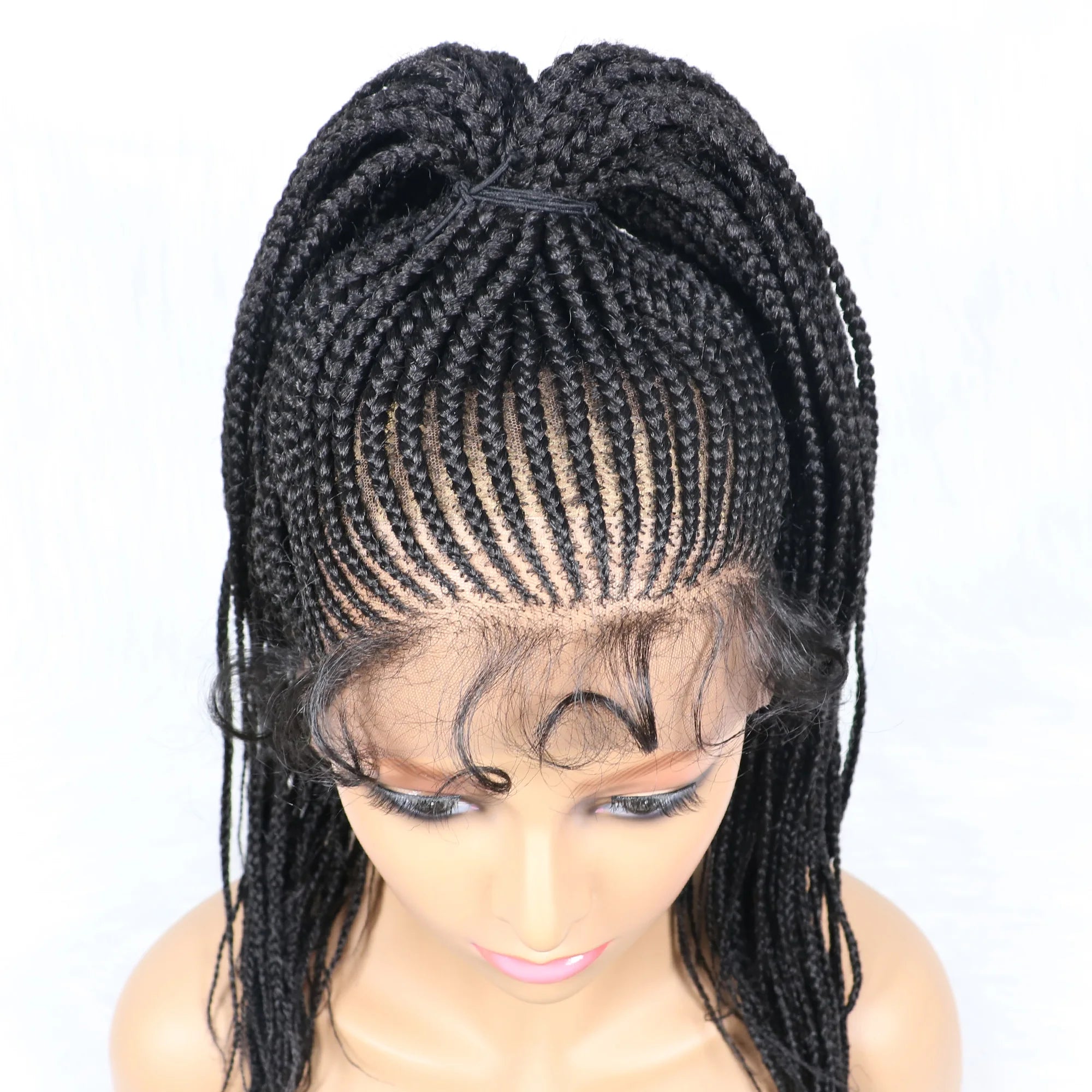 Braided Wigs Ponytail Synthetic Lace Front Wigs for Black Women Updo Style Super Lightweight Cornrow Braids Daily Wear Wigs