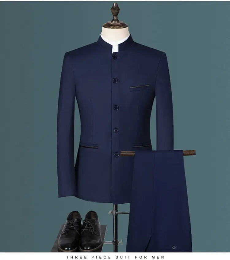 Men's suit for young and middle-aged business, casual, fashionable and stylish, stand-up collar single, Korean version of Zhongs