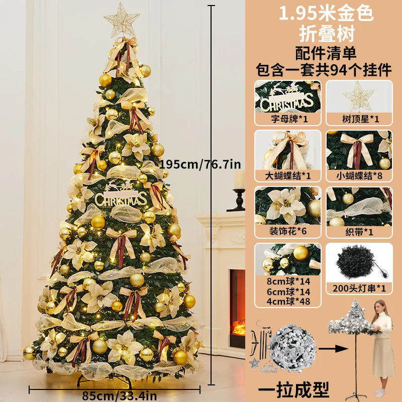 1.5M-2.25M Christmas Tree Extendable PVC Flocked Xmas Tree Premium Dense Artificial Pine Space Saving Foldable Holiday Ornaments