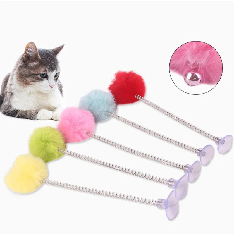New Pet Dog Cat Toy Pet Supplies Feather Bottom Sucker Pet Cat Toy Cat Spring Stick Cat Interactive Toys Toy With Mini Bell