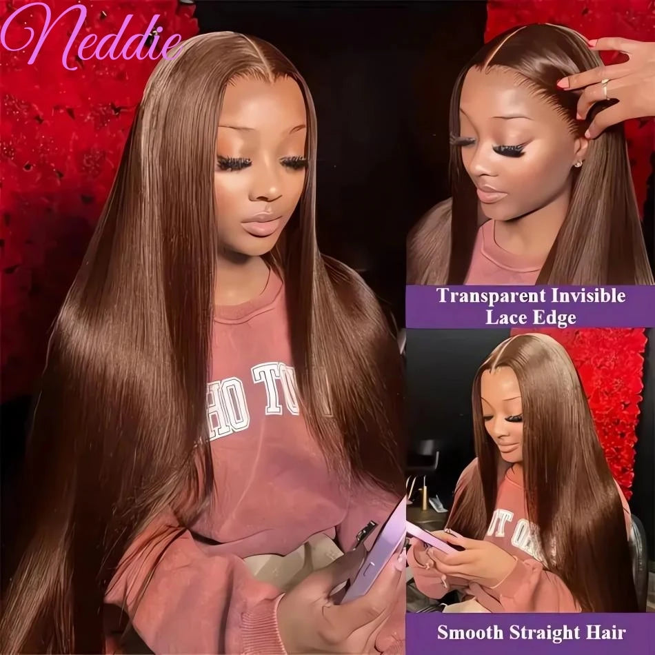 13X6 Chocolate Brown Lace Front Wigs 13X4 Bone Straight Human Hair 30 32 Inch Lace Frontal Colored Wig 100% Brazilian For Women