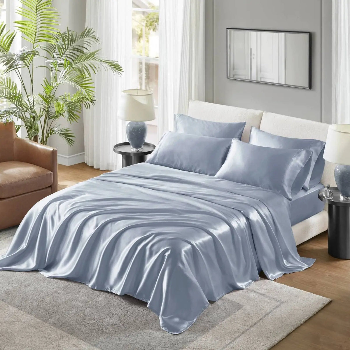 Luxury Satin Sheet Set 400Tc 4 Pcs Twin Size Plain Dyed Bedding Home Use