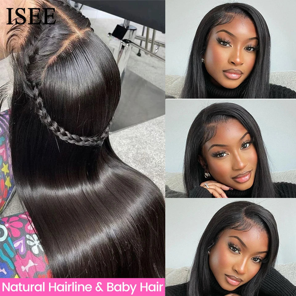 HD Lace Frontal Human Hair Wigs PreBleached Knots Preplucked Straight Lace Front Wigs For Women Brazilian Wigs On Sale ISEE Hair