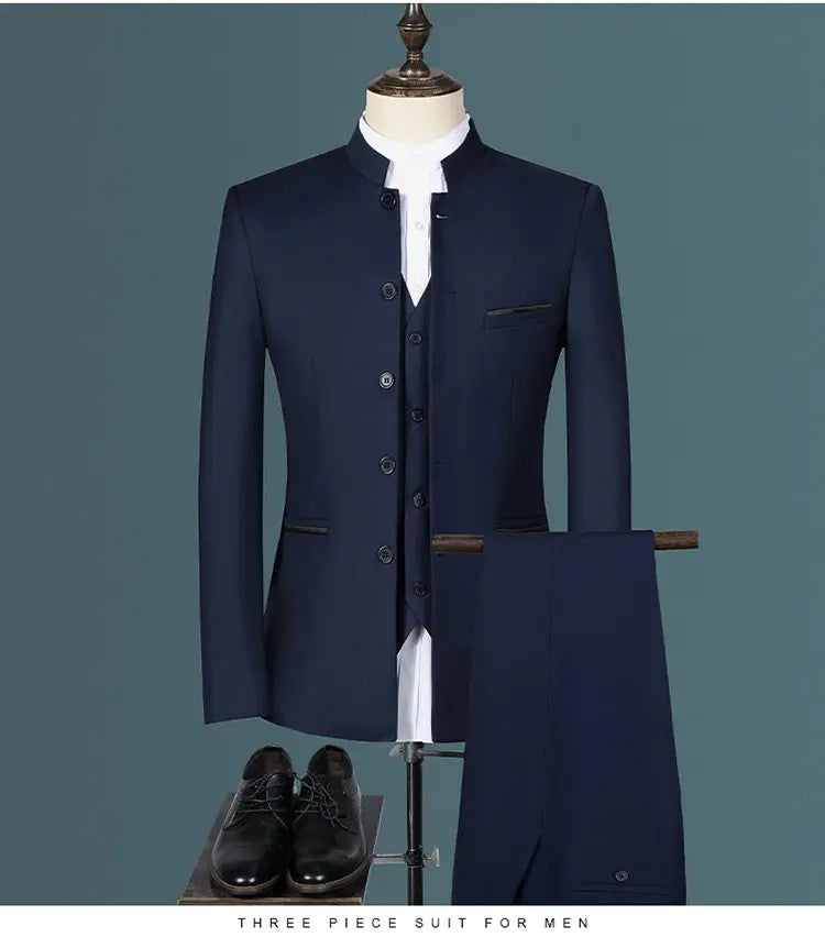 Men's suit for young and middle-aged business, casual, fashionable and stylish, stand-up collar single, Korean version of Zhongs