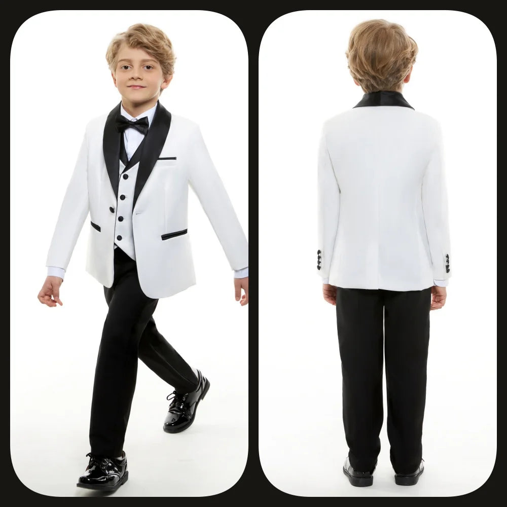 Special Occasion Wedding Communion Suit Sleek Jacket Graceful Vest Tailored Pants Elegant Bow Tie Sophisticated Children Wear