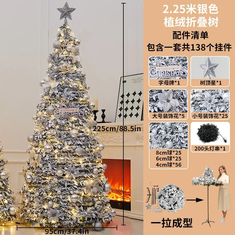 1.5M-2.25M Christmas Tree Extendable PVC Flocked Xmas Tree Premium Dense Artificial Pine Space Saving Foldable Holiday Ornaments