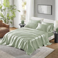 Cal King Satin Sheet Set 4 Pcs Luxury Bedding Solid Color Modern Style Machine Washable Bedroom Essentials
