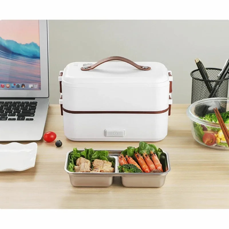 Electric Lunch Box, Portable Food Warmer for Home Office, 2 Layers Steamer Lunch Box, Removable Stainless Steel Container