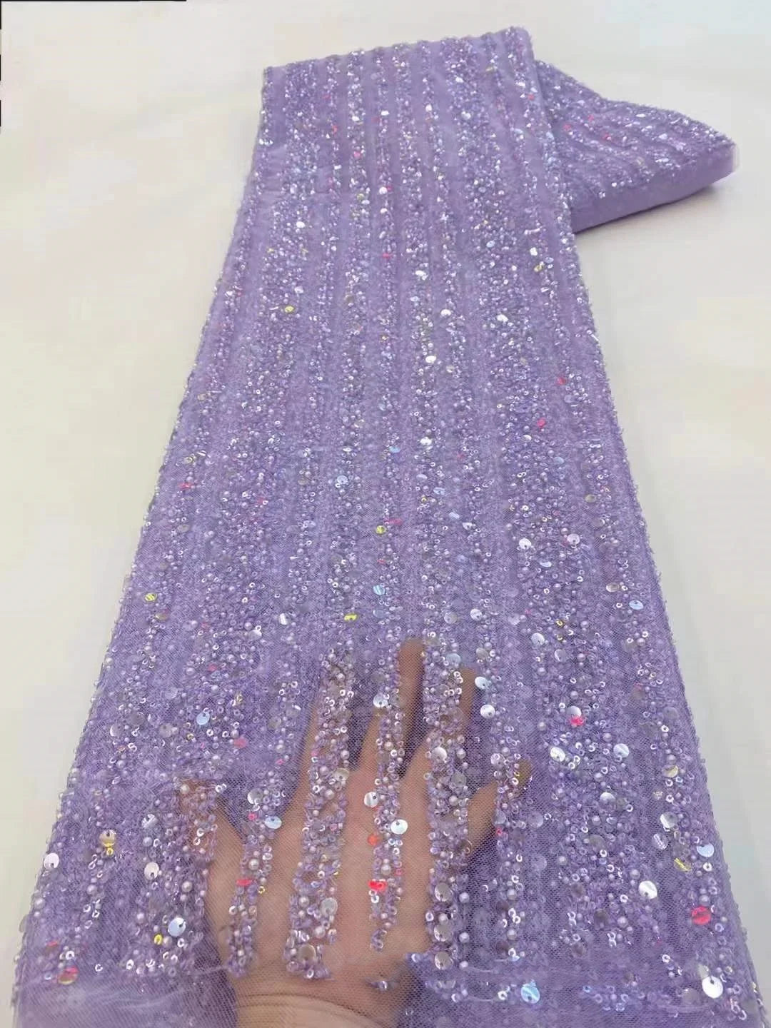 10 Colors Wedding Dresses Stage Wear Bridal Evening Party Material Vertical Bar Diamond Sequin Pearl Mesh Embroidered Fabric