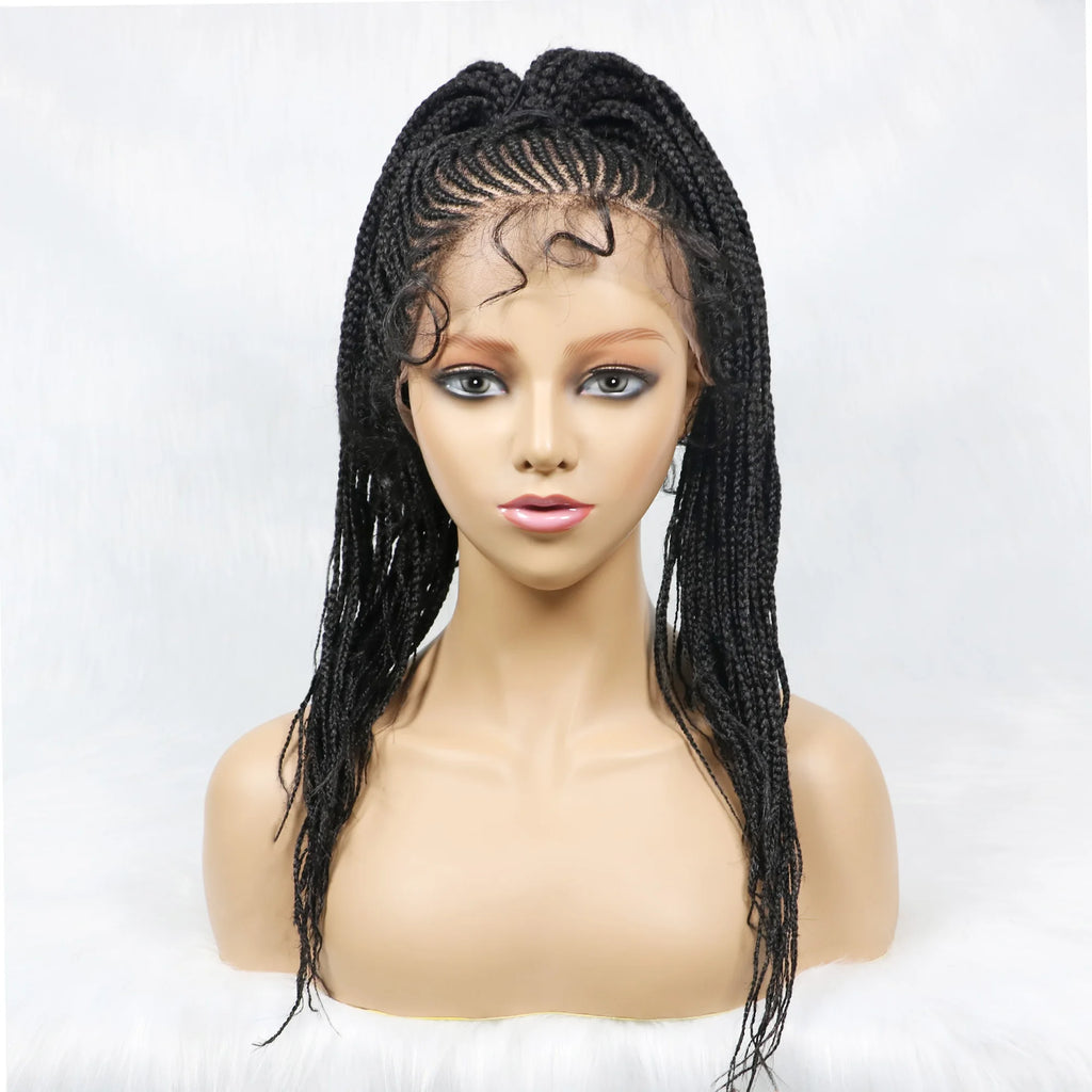Braided Wigs Ponytail Synthetic Lace Front Wigs for Black Women Updo Style Super Lightweight Cornrow Braids Daily Wear Wigs