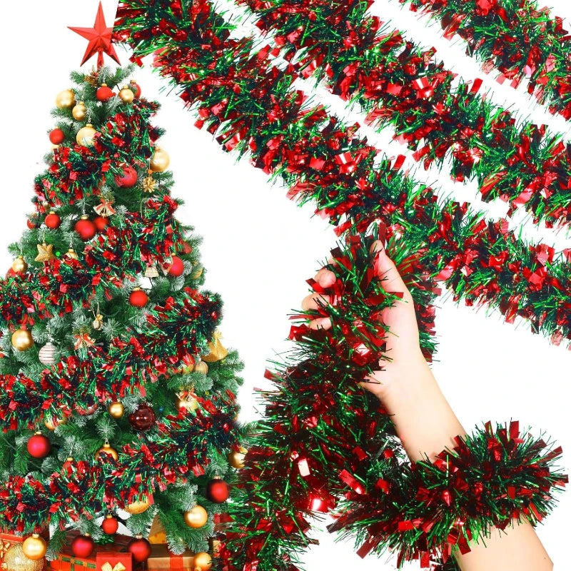 Christmas Tree Decorations Christmas Tinsel Garland Metallic Shiny Garland for Christmas Home and Living Room Decoration