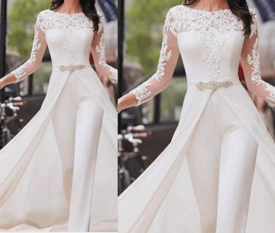 Women Jumpsuits Long Sleeve Spring Autumn Lace Rompers High Waist Cloak Pencil Pants White Slim Elegant Overalls for Women 2025
