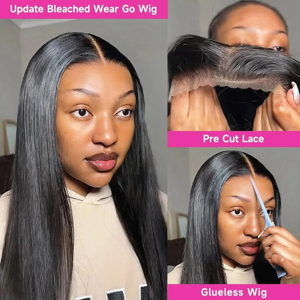 Straight Wear And Go Glueless Human Hair Wigs Pre Cut Pre Plucked Bleached Brazilian 4x4 5x5 Closure Lace Wigs For Black Women
