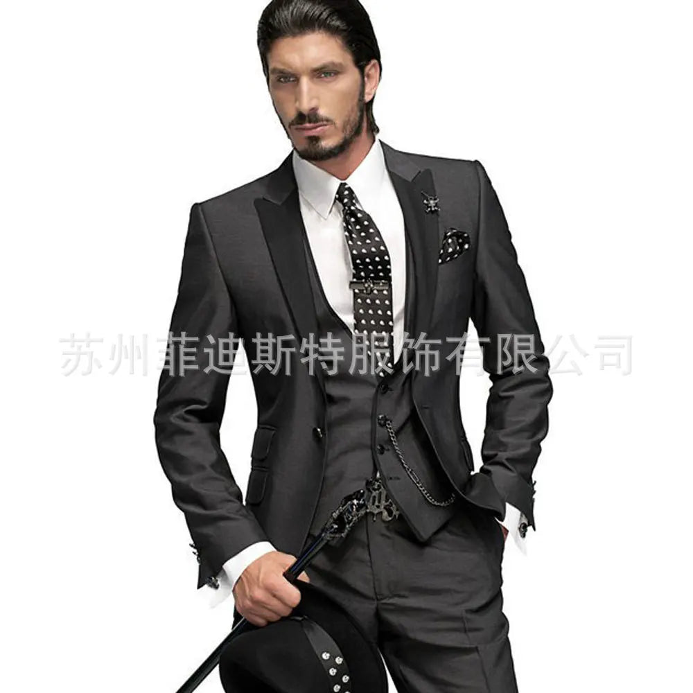 Fashion Men's 3piece Suit Sets Casual Trendy Business Solid Color Turn-down Collar Sngle Button Blazers Trousers Male Clothes