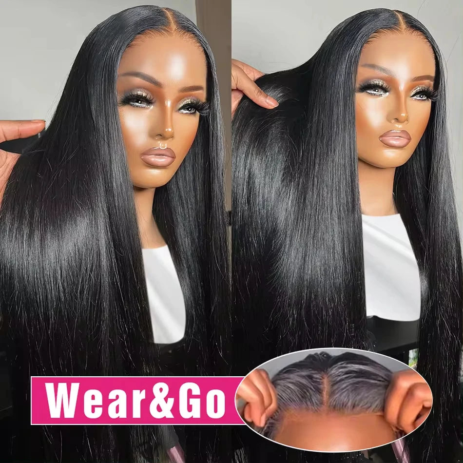 Straight Wear And Go Glueless Human Hair Wigs Pre Cut Pre Plucked Bleached Brazilian 4x4 5x5 Closure Lace Wigs For Black Women