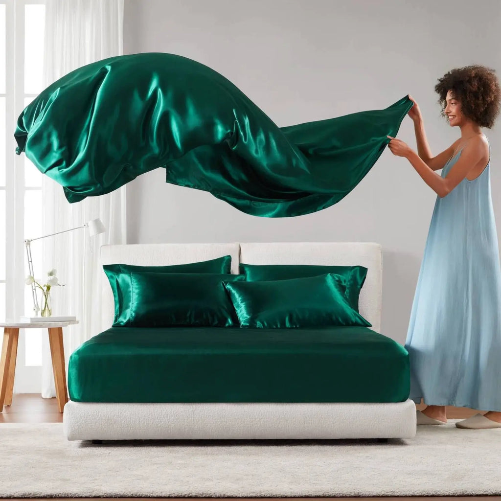 Luxury Satin Cal King Bedding Set 4 Pcs Solid Color Premium Sheet Collection Home Use Grade A Woven Fabric