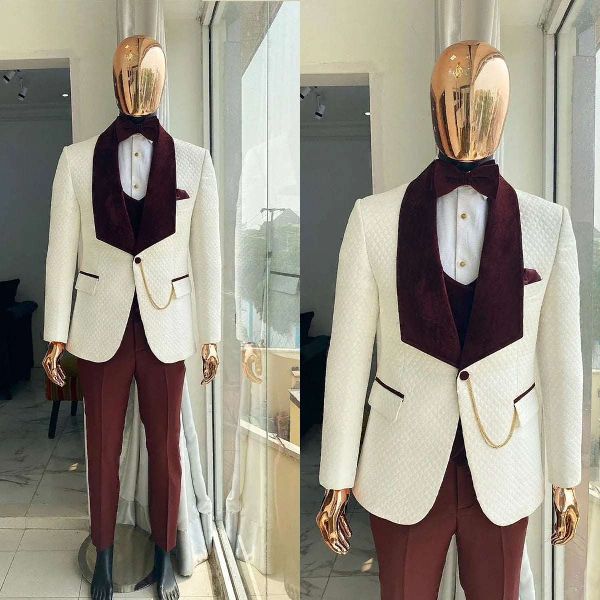 Suits Sets For Men Fashion White Plaid Blazer Vest Floral Pants 3 Pieces Formal Party Tailor-made Elegant Slim Fit Costumes