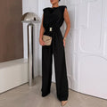 Fashion Solid Wide Leg Rompers Summer New Casual Commute Simple Playsuits Overalls Elegant Swinging Collar Sleeveless Jumpsuits