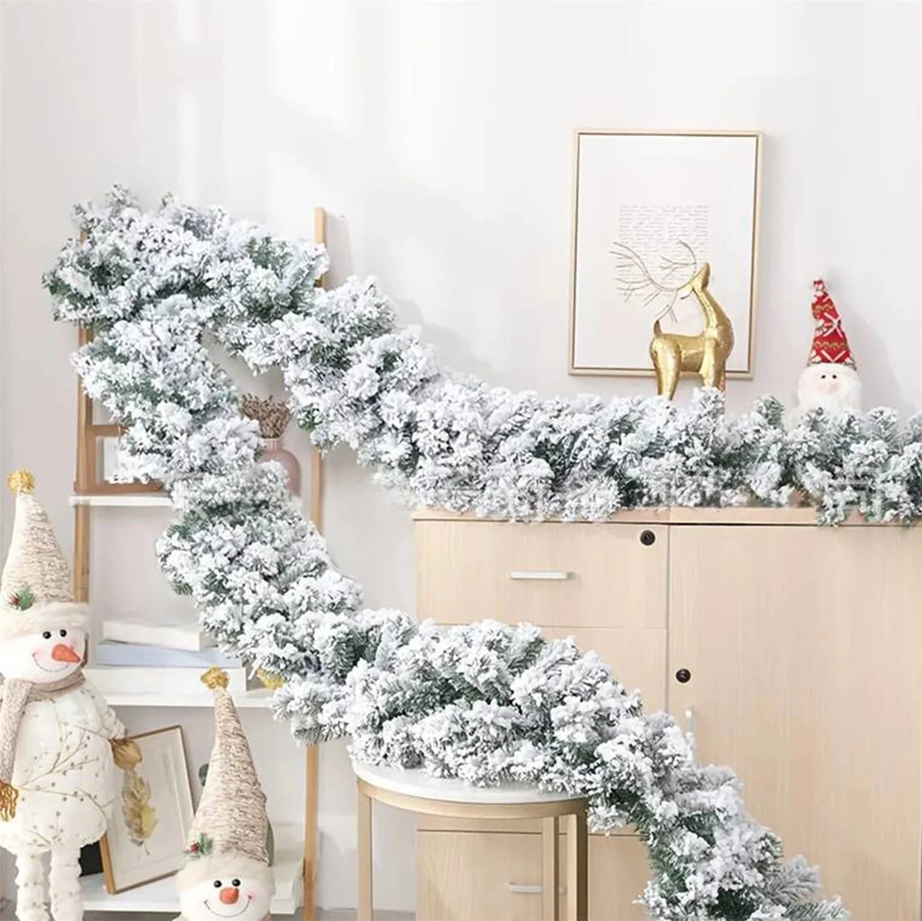 1.5/1.8/2.7M Christmas Flower Vine Snow Flocked Christmas Garland Artificial Christmas Vine Decor for Front Door Window 2025
