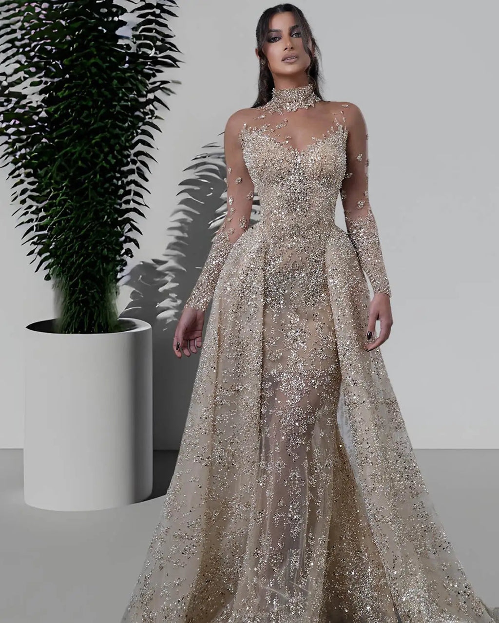 Bling Sequins Wedding Dresses Mermaid Sweetheart Sequins Floor-Length Detachable Train Princess Bride Wedding Dresses Customized
