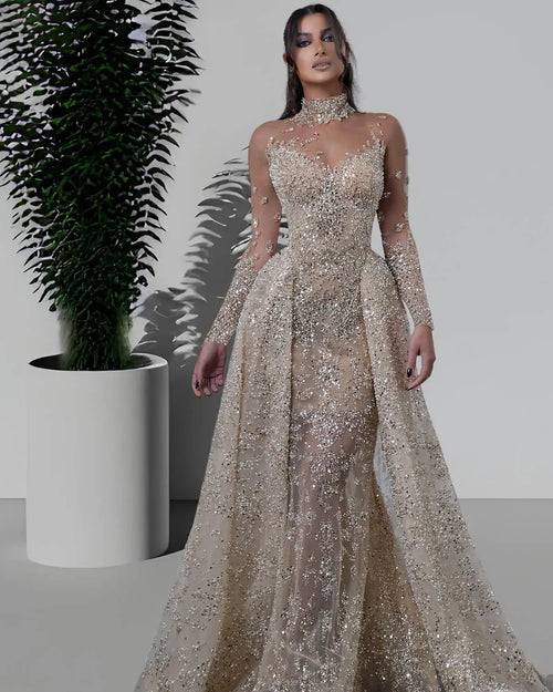 Bling Sequins Wedding Dresses Mermaid Sweetheart Sequins Floor-Length Detachable Train Princess Bride Wedding Dresses Customized