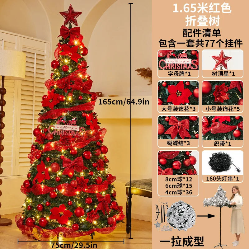 1.5M-2.25M Christmas Tree Extendable PVC Flocked Xmas Tree Premium Dense Artificial Pine Space Saving Foldable Holiday Ornaments