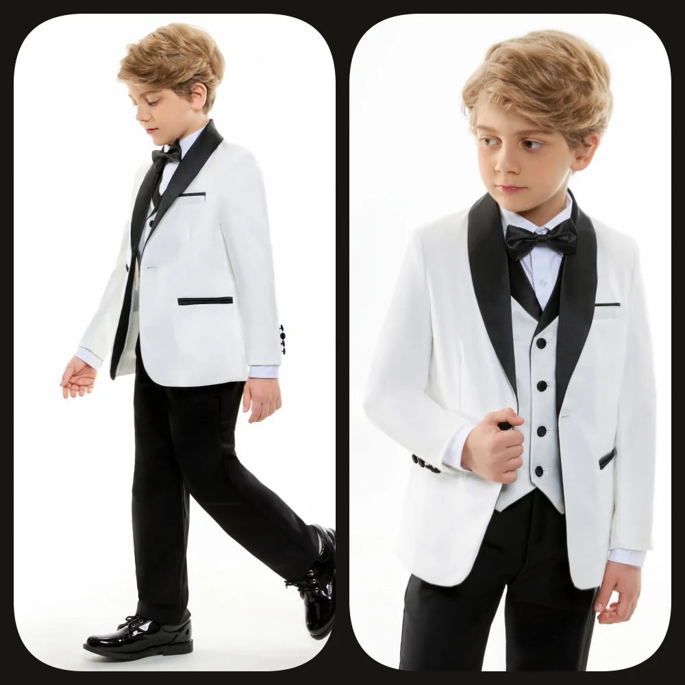Special Occasion Wedding Communion Suit Sleek Jacket Graceful Vest Tailored Pants Elegant Bow Tie Sophisticated Children Wear