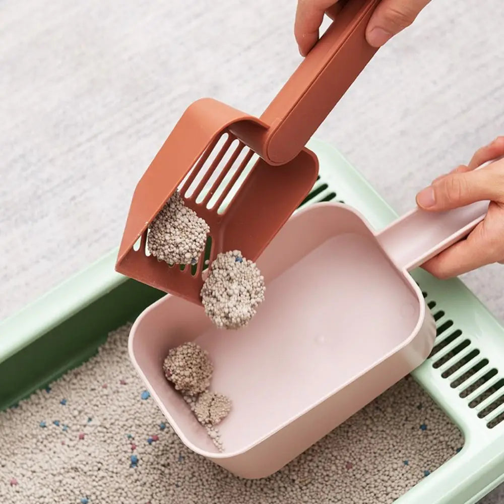 Large Capacity Cat Litter Scoop Plastic Fine Sifting Pet Poop Shovel with Storage Box Pets Litter Shovel Cat Litter Box Cleaning